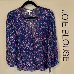 Joie Relaxed Ruffled 3/4 Sleeve Blouse in Blue and Purple